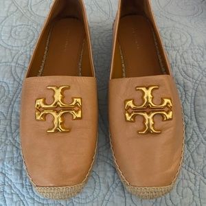 Tory Burch Tan Espadrilles with Gold Logo